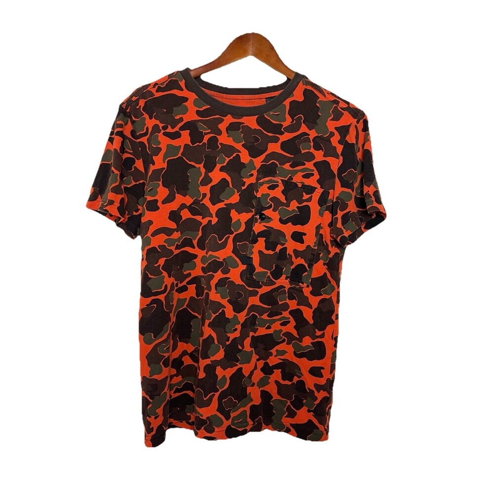 G Star Raw Men's Small Orange Camo Big Front Pocket Tshirt